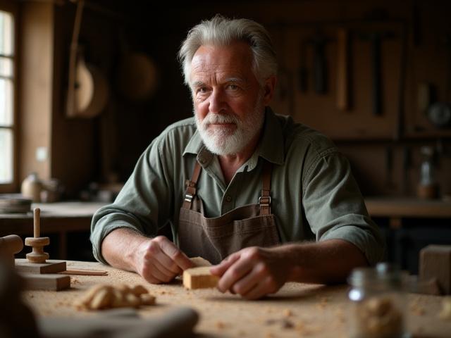 Il fondatore di Airone Intaglio nel laboratorio originale a Bassano del Grappa, con attrezzi tradizionali.