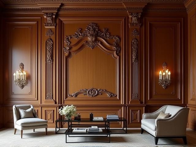 Boiserie di lusso intagliata a mano in un salone elegante